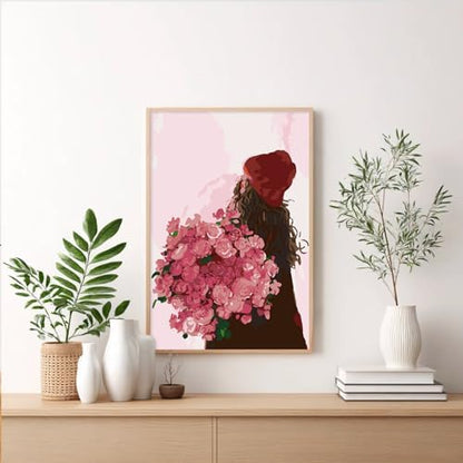 Framed Paint by Numbers Kit for Adults Beginner & Kids Ages 8-12, Girl Flowers Paint by Numbers with frame, without Easel, DIY Acrylic Number Painting for Adults for Home Decor Gift 8 x 12 Inch - Image 2