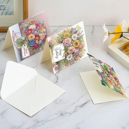 6 Pcs 5D DIY Diamond Painting Greeting Card Kit Bouquet, Diamond Art Christmas Birthday Holiday Greeting Card, Art Crafts Kit Creative with Envelope - Image 3