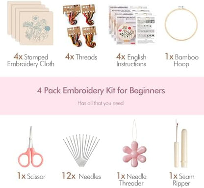 Embroidery Kit, 4 Pack Embroidery Kit for Beginners with Flower Pattern - Image 4