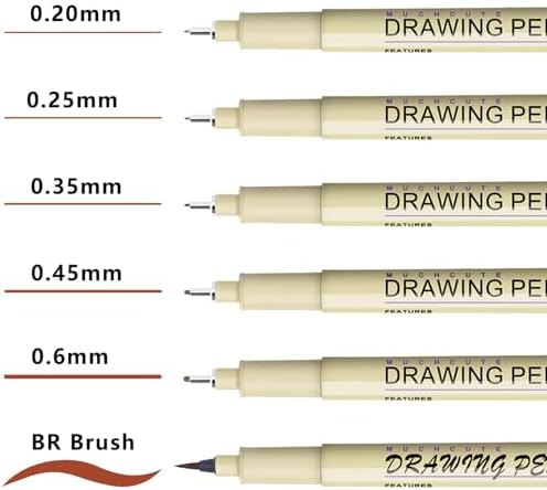 Muchcute Micro Fineliner Drawing Art Pens: 6 Sepia Artist Supplies Adults - Image 2