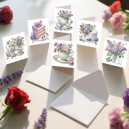 6pcs Diamond Painting Greeting Card with envelopes, DIY Afternoon Tea with Lavender Diamond Art Greeting Card for Blessing and Wish Special Shaped Arts Crafts for Christmas Birthday Thanksgiving Day - Image 5