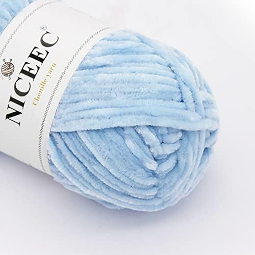 NICEEC 3 Skeins Soft Chenille Yarn 3 x85m (3X 93yds, 3X 50g)_Blue Series - Image 3