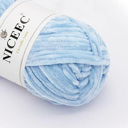 NICEEC 3 Skeins Soft Chenille Yarn 3 x85m (3X 93yds, 3X 50g)_Blue Series - Image 3