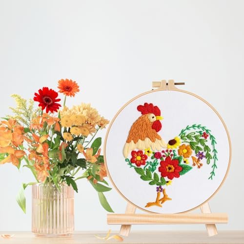 Louise Maelys Embroidery Kit for Beginners with Funny Rooster and Flower - Image 4
