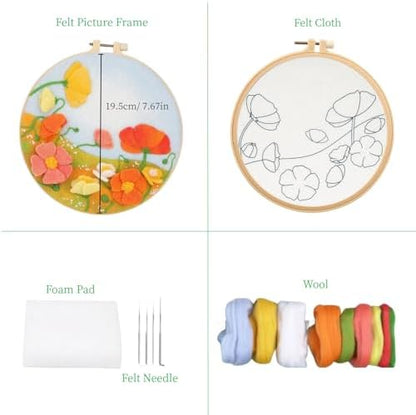 Wonafa DIY Wool Needle Felt Starter Kit, Beginner Needle Felt Kit with Wool Felt Bag, Felts Needles, Photo Frame, Foam Mat, Felts Cloth and Instructions for Home Decor, Art Crafts (K4) - Image 2