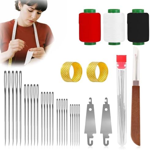 Big Eye Steel Sewing Needles Kit 34PCS, 5 Size Stainless Steel Hand Sewing Needles with Case, Easy Threading for Seniors & Beginners(34-PCS) by Unknown