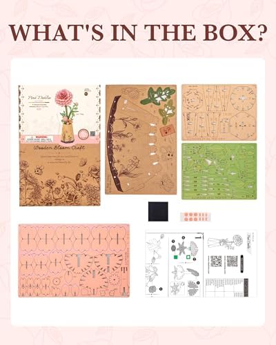 ROBOTIME Pink Dahlia 3D Wooden Puzzle - DIY Flower Craft Kit for Adults, Buildable Artificial Dahlia Model, Valentine's Day Gift for Her, Home Office Decor, Birthday Mother's Day Present - Image 2