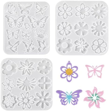3Pcs Flower Butterfly Pendant Silicone Molds Assorted Floral Insect Animal Jewelry Casting Resin Molds for Epoxy Resin DIY Crafts Earring Necklace Making by BoutigemJewelry