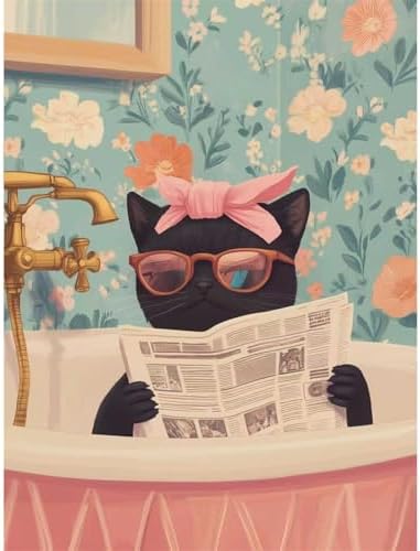 pchmcu Black Cat Paint by Number for Adults,Funny Animal in Bathroom Painting by Numbers,DIY Acrylic for Beginners Unframed,Easy Paint by Numbers Adults on Canvas for Decor 16x20inch by PCHMCU