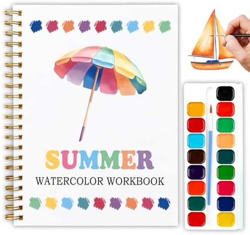 12 Patterns Summer Watercolor Set, Beach Vacation Painting Book for Beginners, Capture Sunny Vibes Watercolor Workbook, Relaxing DIY Art Gift for Women and Adults, Holiday Relaxation Kit by Unknown