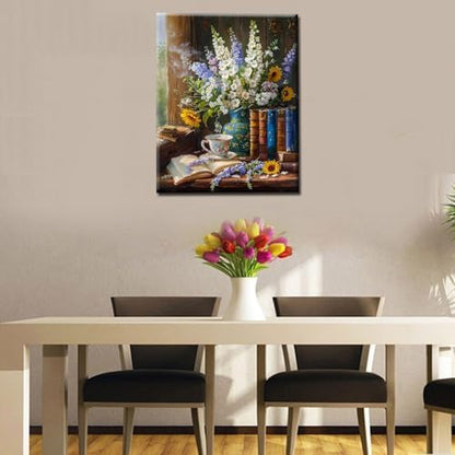 Book Theme Paint by Numbers Kits for Adult Still Life Pictures Paint by Numbers Kits on Colored Canvas,Book Oil Painting Art Set for Beginner Gift Home Decor DIY Framed 16x20 Inch - Image 3