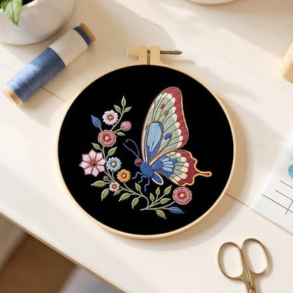 FRANDEK DIY Flower Butterfly Stamped Embroidery Kit with Hoop for Adults - Image 5