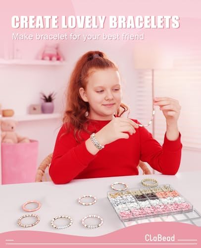ClaBead Bracelet Making Kit - 3200Pcs Clay Beads With Gold and Letter Beads for Friendship Bracelets (Cute Pink) - Image 5