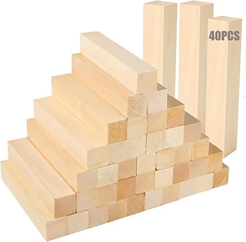 40PCS Basswood Carving Blocks, 6x1x1 inch Unfinished Wood Blocks for Crafts, Unfinished Wood Squares Wooden Blocks for Arts and Crafts by HOME