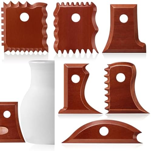 Amylove 7 Pcs Pottery Tools Pottery Foot Shaper Trimming Tools Profile Rib Bundle Foot Shaper for Ceramics for Carving Clay Molds Clay Texture Ribs Ceramics, Beech Wood (Stylish Style,Reddish Brown) by Amylove