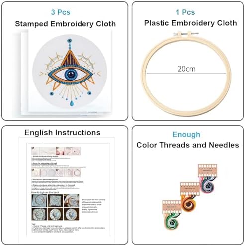 Konrisa 3 Pcs Embroidery Kits with Tarot Cards and Eyes Pattern, Stamped Embroidery Starter Kit for Beginners Adults Needlepoint Kits DIY Sewing Cross Stitch Practice Kit Home Decoration - Image 2