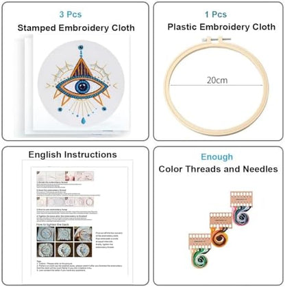 Konrisa 3 Pcs Embroidery Kits with Tarot Cards and Eyes Pattern, Stamped Embroidery Starter Kit for Beginners Adults Needlepoint Kits DIY Sewing Cross Stitch Practice Kit Home Decoration - Image 2