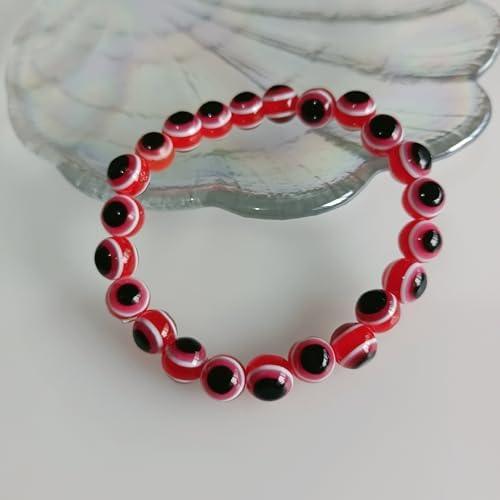 200pcs Sphere Round Evil Eye Beads Handmade Resin Lampwork Beads 8mm Charms Spacer Bead with Elastic Rope for Bracelets Necklace Jewelry Craft Making (Sphere Round-Red) - Image 4