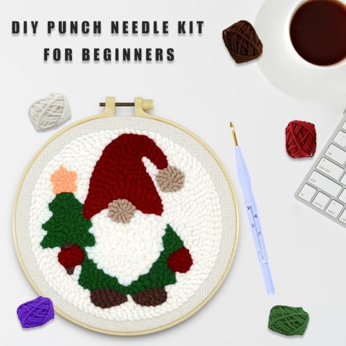 HYINUS DIY Punch Needle Kit for Beginners, All-in-One Embroidery Starter Set for Adults & Teens with Pre-Stamped Fabric, Soft Yarn & Adjustable 7.87IN Hoop for Wall Art & Home Decor Craft (Gnome) - Image 3