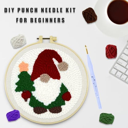 HYINUS DIY Punch Needle Kit for Beginners, All-in-One Embroidery Starter Set for Adults & Teens with Pre-Stamped Fabric, Soft Yarn & Adjustable 7.87IN Hoop for Wall Art & Home Decor Craft (Gnome) - Image 3