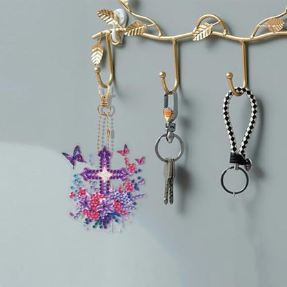 HuamuTech 5 Pcs/6 Pcs/8 Pcs Full Drill Keyring Special Shape Double Sided Diamond Art Keychain for Beginners Birthday Craftin - Image 6