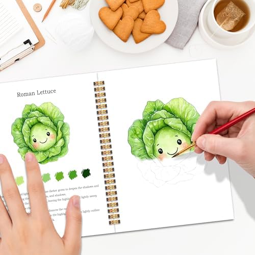 Easy Vegetable Watercolor Workbook for Beginners, Water Coloring Book, 18 Colors Watercolors Paint Set, 12 Patterns Fresh Harvest Watercolor Kit, Relaxing DIY Gift for Adults and Women Teen - Image 5