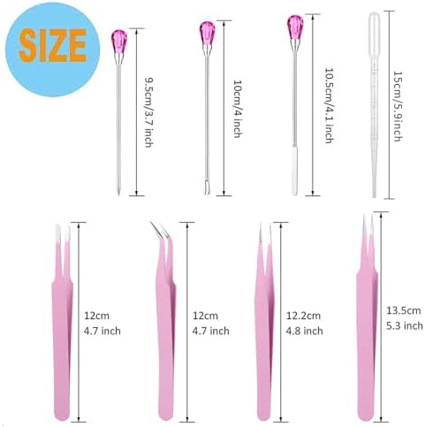 11 Pcs Silicone Resin Mold Tools Set Stirring Needle Spoon Tool Tweezers Precision Kit, Anti-Static Electronics Tweezers Set for Resin Art Crafts,Jewelry Making,DIY Epoxy Casting Molds-Rose Red & Pink - Image 2