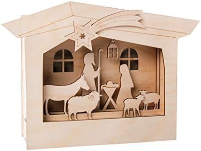 Rayher Wood.constr.3D Motif-Frames,FSCMixCred, Natural, 24x24x6.3cm, Crib, 13-Part, Box 1Set by Rayher