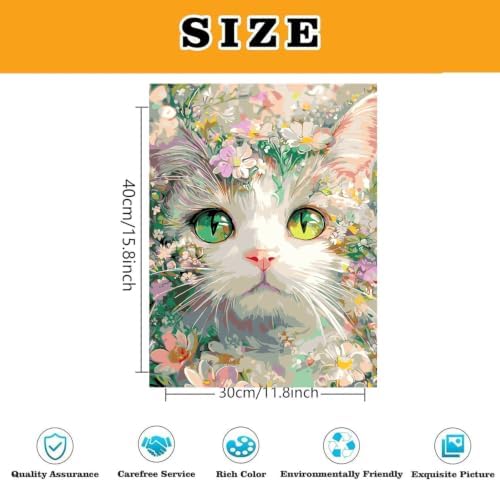 Cat Floral Paint by Numbers Kit for Adults Framed Canvas, Frameworkless - Image 3