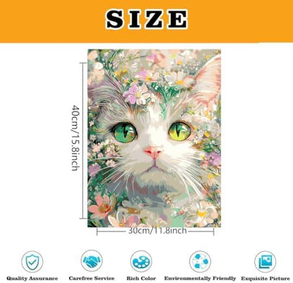 Cat Floral Paint by Numbers Kit for Adults Framed Canvas, Frameworkless - Image 3