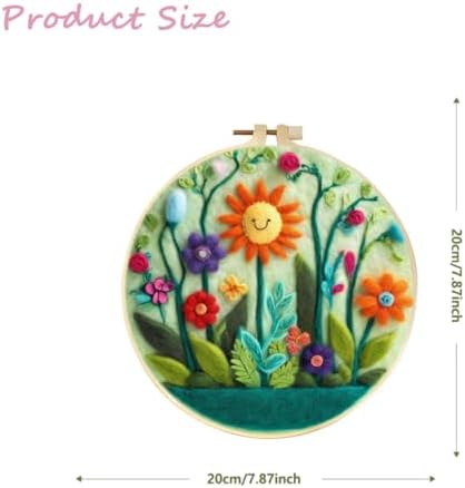 CaptainCrafts DIY Needle Felting Starter Kit with Picture Hoop, Foam Pad Felt Cloth Instructions for Home Decoration Beginner Art Craft (Green-Themed Sunflowers) - Image 2