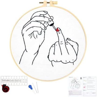 Crafmanoe Hand Embroidery Starter Kit for Beginners Adults, Counted Stamped Cross Stitch Kits for Adults Beginners, Easy Funny Embroidery Needlepoint Kits, Embroidery Fabric, Hoops and Video Tutorial by Unknown