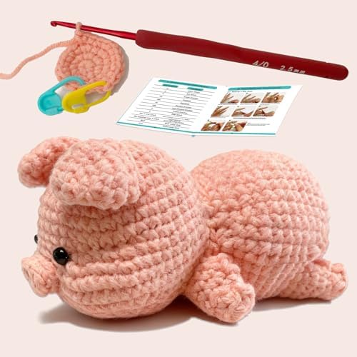 JueRum Pig Crochet Kit for Beginners Adult All-in-One Amigurumi Crochet Kit by JUERUM