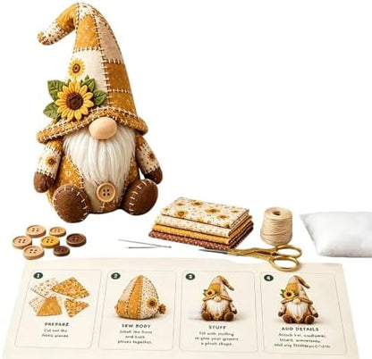 3D DIY Animal Patchwork Sewing Kit, Handmade Fabric Craft Set for Gnome and Cat Decor, Suitable for Adult Beginner DIY Projects (Yellow) by Unknown