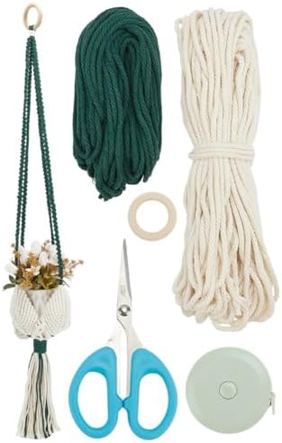 BEUNITONE ﻿Macrame Plant Hanger Kit Indoor for Beginners, 40m White and 20m Green 43.7yards Cotton Macrame Cord, DIY Macrame Supplies Plant Hanger Kits for Adults Beginners with Instructions ﻿ by BEUNITONE