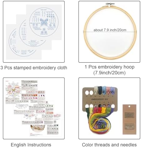 Louise Maelys 3 Pack Embroidery Kit for Beginners Learn Basic Stitches DIY - Image 2