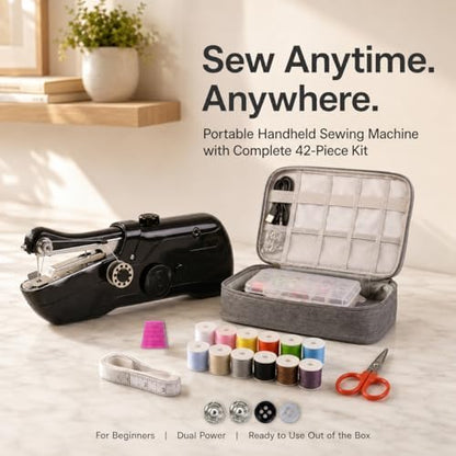 Handheld Sewing Machine for Beginners Adults, Portable Hand Sewing Machine with 42-Piece Kit & Storage Bag, Mini Cordless Electric Stitching Mending Machine, Dual Power Battery & USB, Home Travel DIY - Image 2