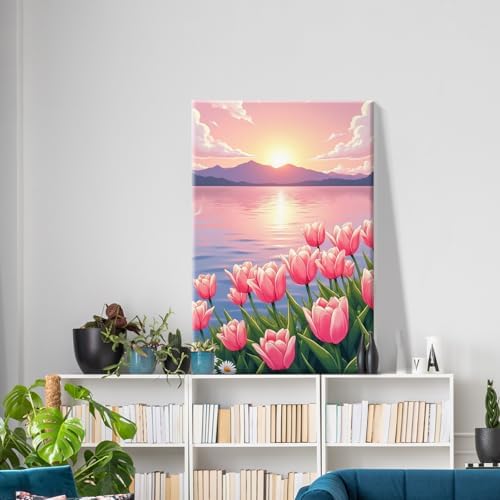 ATDMS Flowers Paint by Numbers Kit for Adults with Frame 8x12 Inch - Image 2