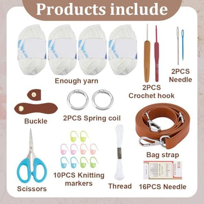 ACRNIGHEET Crochet Bag Kit for Beginners Adults Crochet Purse for Women DIY Tote Bag Making Kit with Step-by-Step Tutorials Knitting Supplies for Adults Crafts Boho Gift Idea (White) - Image 2