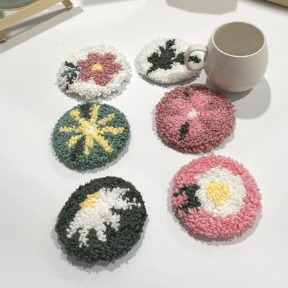 Avtytsda 6PCS Punch Needle Coaster Kit,Easy Punch Needle DIY Embroidery Set with Tools, Yarns, Hoop, Instructions Easy for Beginners, Kids, Adults, Handmade Gift and Decoration (Flower) - Image 6
