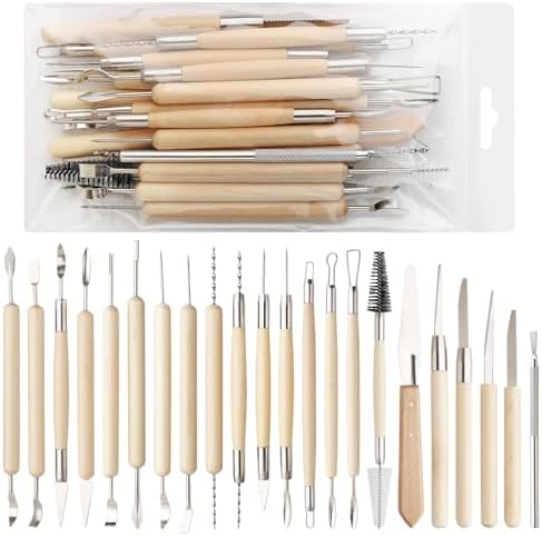 22PCS Wooden Pottery Sculpting Tools, Wood Clay Cleaning Tool Set, Ceramic Modeling Tool for Carving, Molding, Cutting, Trimming, Pottery Wheel, Crafting Supplies, Beginners, Adults, Students by UUSYCUN