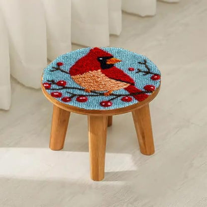 Latch Hook Rug Kit Cute Cartoon Red Cardinal Bird on Red Berry Tree Easy for Beginners Round Shape Carpet Crochet Yarn Craft Mini Rug DIY Hook and Latch Little Tapestry for Home Decor 30x30cm-3 - Image 4