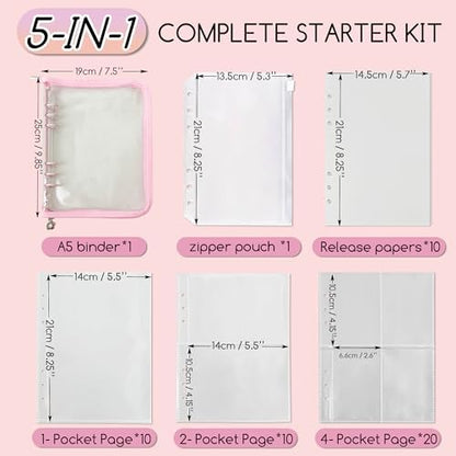 5-in-1 Sticker Organizer Book Reusable A5 Storage Binder with 220 Pockets,10 Release Papers, Zipper Album Sticker Collecting Display Keeper (Pink) - Image 2