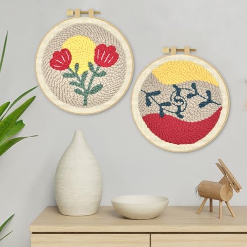 ERKOON Punch Needle Kit Adults Beginners, 2 Pcs DIY Easy Floral Embroidery Set for Starter Art Craft, Needling Punching Project with Patterns, Tools, Yarns, Hoop, Instruction (Rose) - Image 7