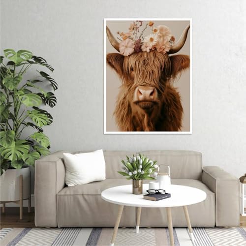 Canrichshop Cow Adult Paint by Number Kits,Highland Cow DIY Acrylic Painting by Numbers Without Frame,Easy Oil Adult Paint by Numbers on Canvas for Decor 16x20inch - Image 3