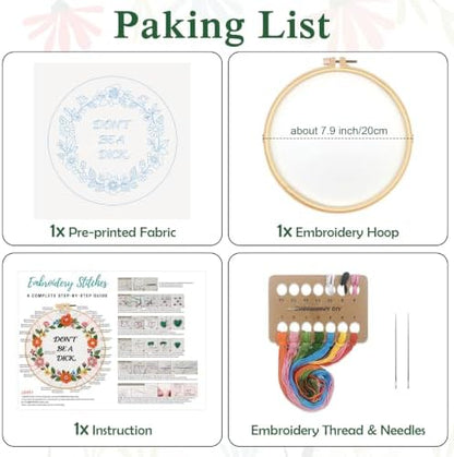 Louise Maelys Funny Quote Embroidery Kit for Beginners, Floral DIY Craft - Image 3