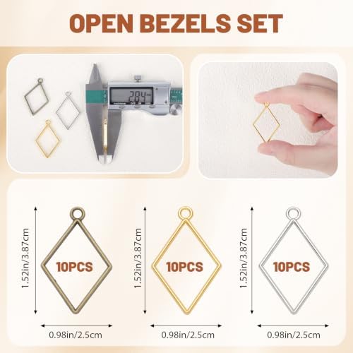 Gartful 30PCS Open Back Bezel for Resin, Hollow Frame Pendants, for Resin Casting, DIY Jewelry Making Supplies, Rhombus Shape - Image 2