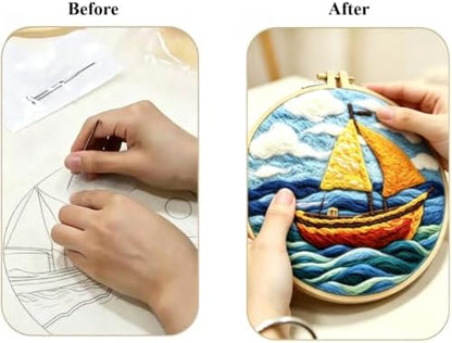 3 Sets Wool Felt Sets Seascape Scenery Needle Felting Kits DIY Handmade Wool Felt Painting Kits Home Decor Needle Felt Starter Sets Gifts with Instructions and Foam Pad for Beginners (Black) - Image 3