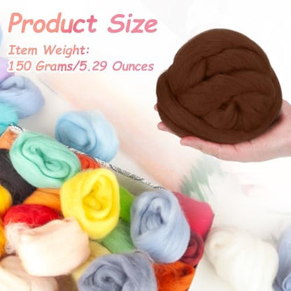 PATIKIL Wool Roving Yarn, 150G/5.3OZ Soft Felting Wool Pure Chunky Roving Yarn Bulk for Needle Felting Knitting Blanket Spinning Weaving DIY Craft, Light Brown - Image 2