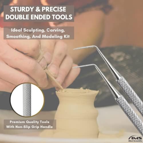 Clay Needle Tool 2Pcs Stainless Steel Professional Pin Needle Detail Tool for Ceramic Polymer Clay Sculpture Modeling to Make Intricate Design Detailing (Angled) - Image 5